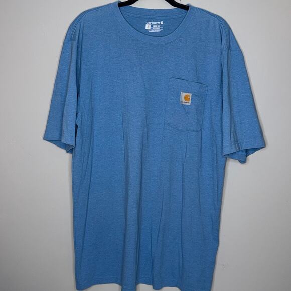 Carhartt Loose Fit Mens Size Large Tall Light Blue Short Sleeve Pocket T-Shirt - Picture 2 of 7